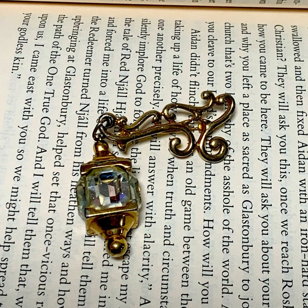 Rare Vintage Calvaire Glass Lantern Brooch